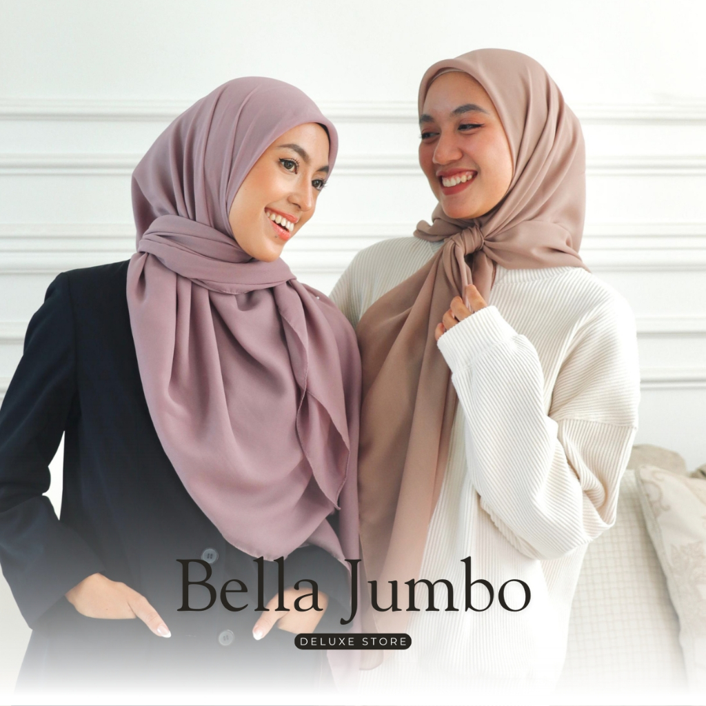 HIJAB BELLA SQUARE UKURAN JUMBO 130CM X 130CM PREMIUM SEGIEMPAT JAHIT TEPI , SERAGAMAN , SERAGAM
