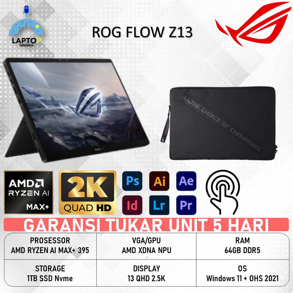 Asus Rog Flow Z13 GZ302EA Touch Ryzen AI MAX+ 395 64GB 1TB AMD XDNA NPU QHD 2.5k 180HZ Win 11 + OHS