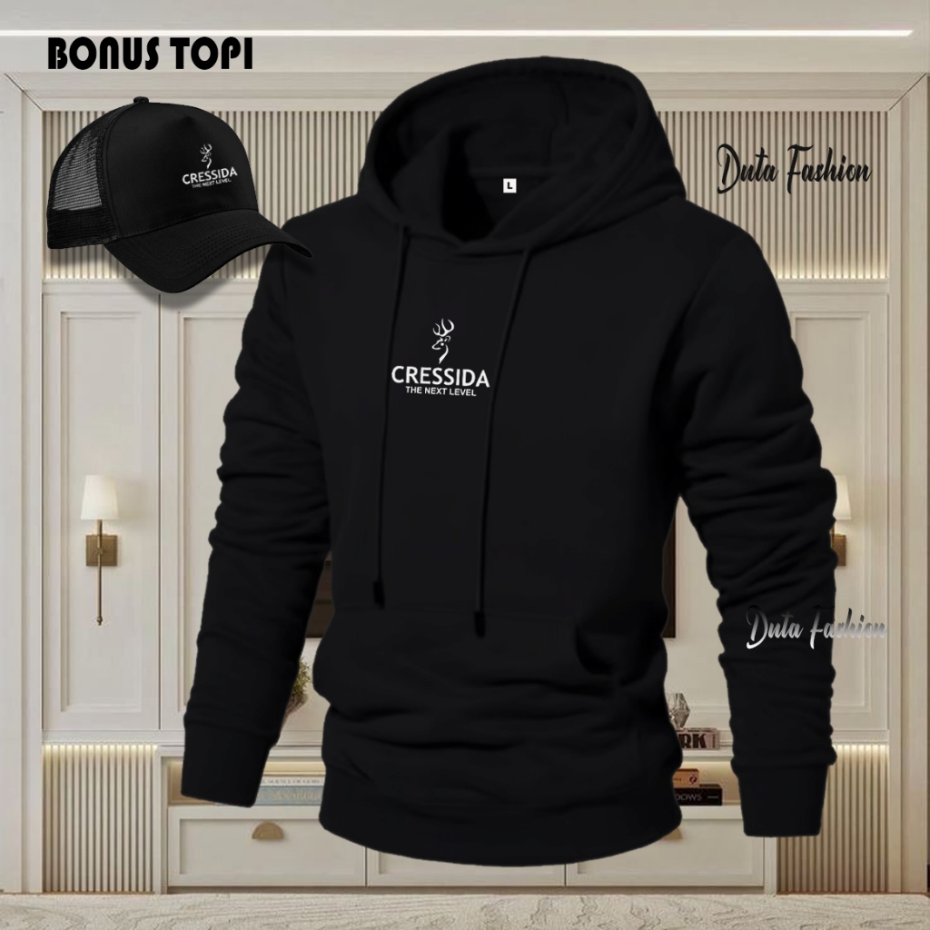 BONUS TOPI... Sweater Hoodie Cressida Text Hitam Jaket Pria Wanita Terkeren Jaket Lagi Viral 2025 Ho