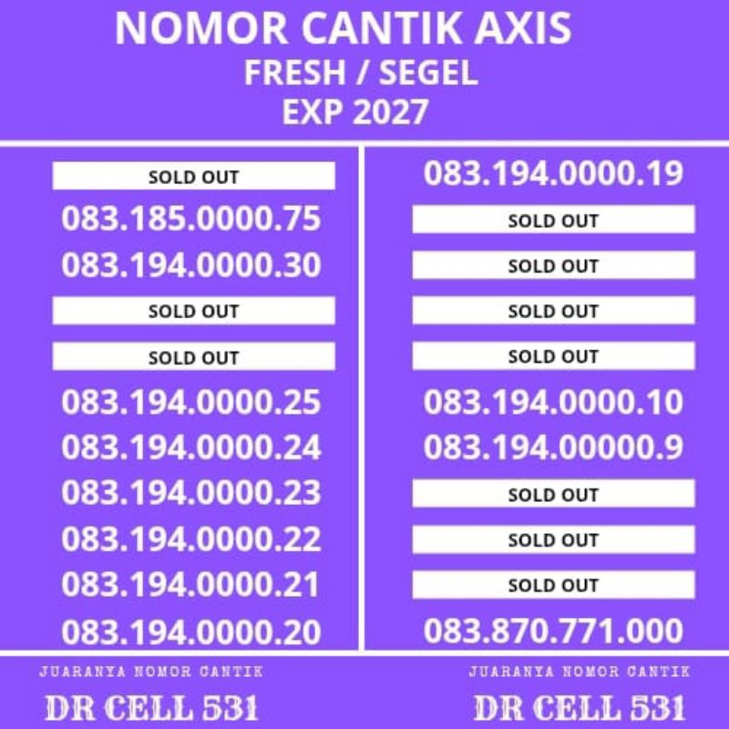 NOMOR CANTIK AXIS /KARTU PERDANA AXIS