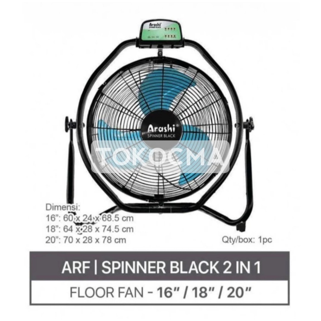 Arashi Spinner Black ARF 16,18,20 RC Kipas Angin Industri Lantai & Dinding 16,18,20 Inch 2in1+Remote