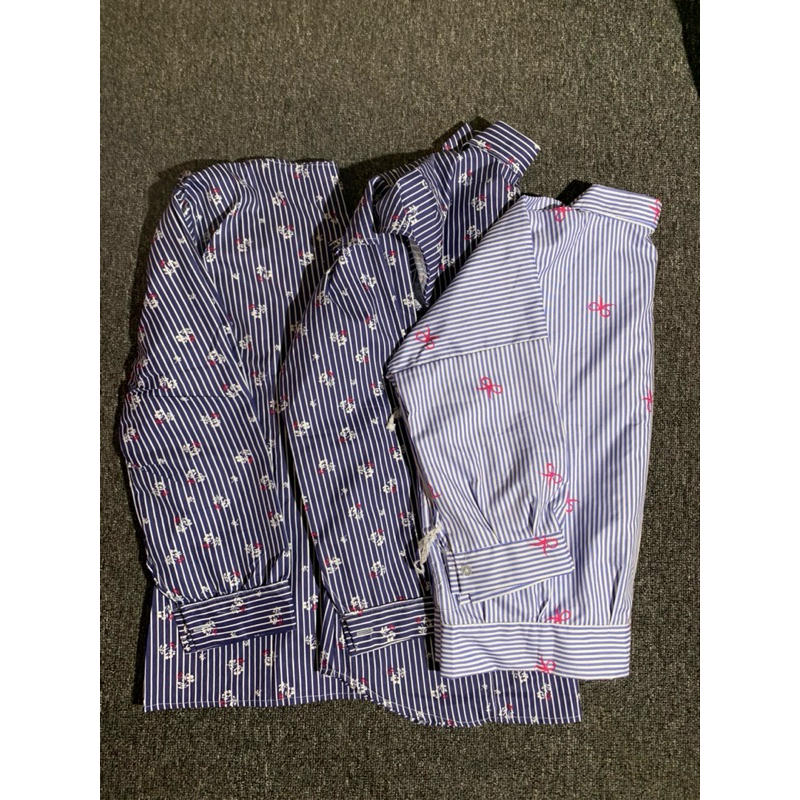 Kemeja crop salur biru laut