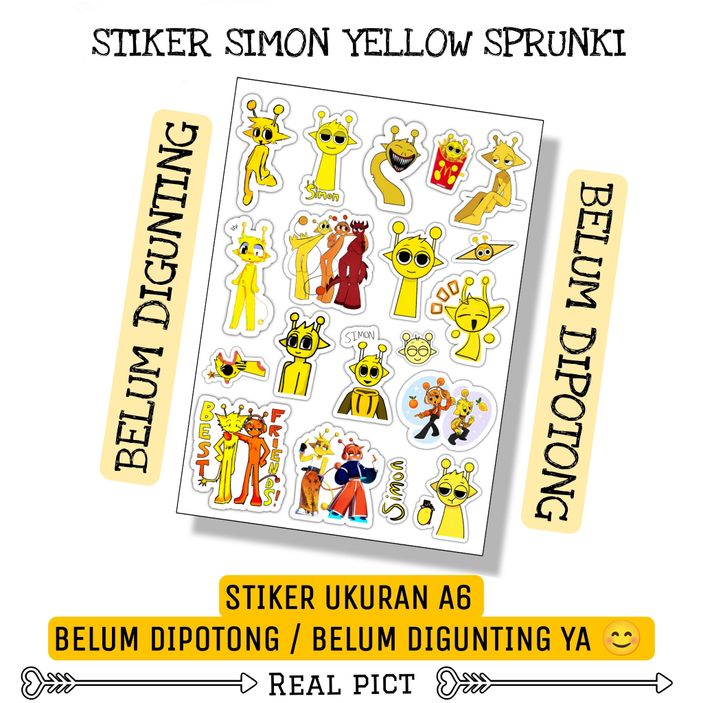 

STIKER SPRUNKI SIMON YELLOW / STIKER BELUM DIPOTONG UKURAN A6 BAHAN VINYL / STICKER UNIK LUCU / STIKER CARTOON LUCU / STICKER BELUM DIGUNTING