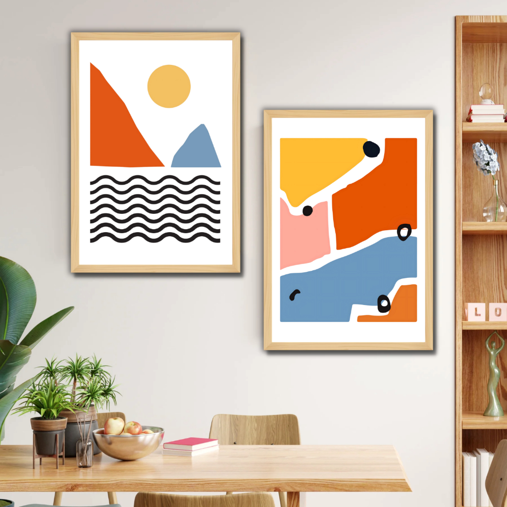 Poster Frame Abstrak Nordic Geometric Frame Kayu Jumbo A2