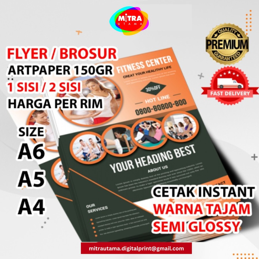 

CETAK BROSUR/FLYER A6/A5/A4, 1 ATAU 2 SISI, ARTPAPER 150 GR MURAH DAN BERKUALITAS