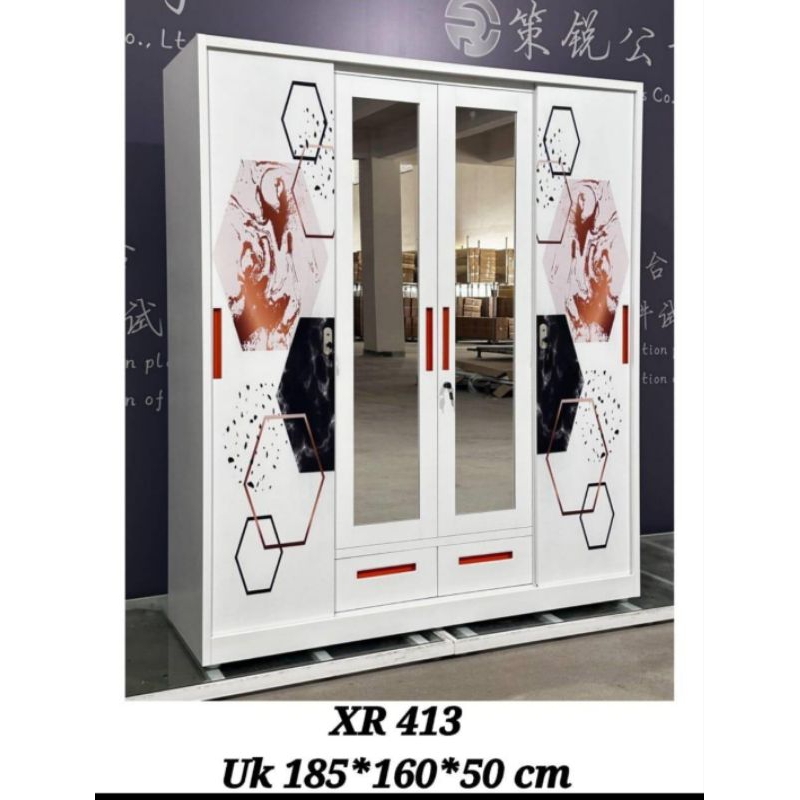 Almari Pakaian 4 Pintu Sliding Plat