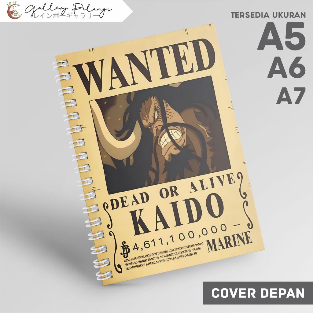 

Notebook Spiral A5 A6 A7 Japan Anime One Piece Kaido bounty Kaido Bounty