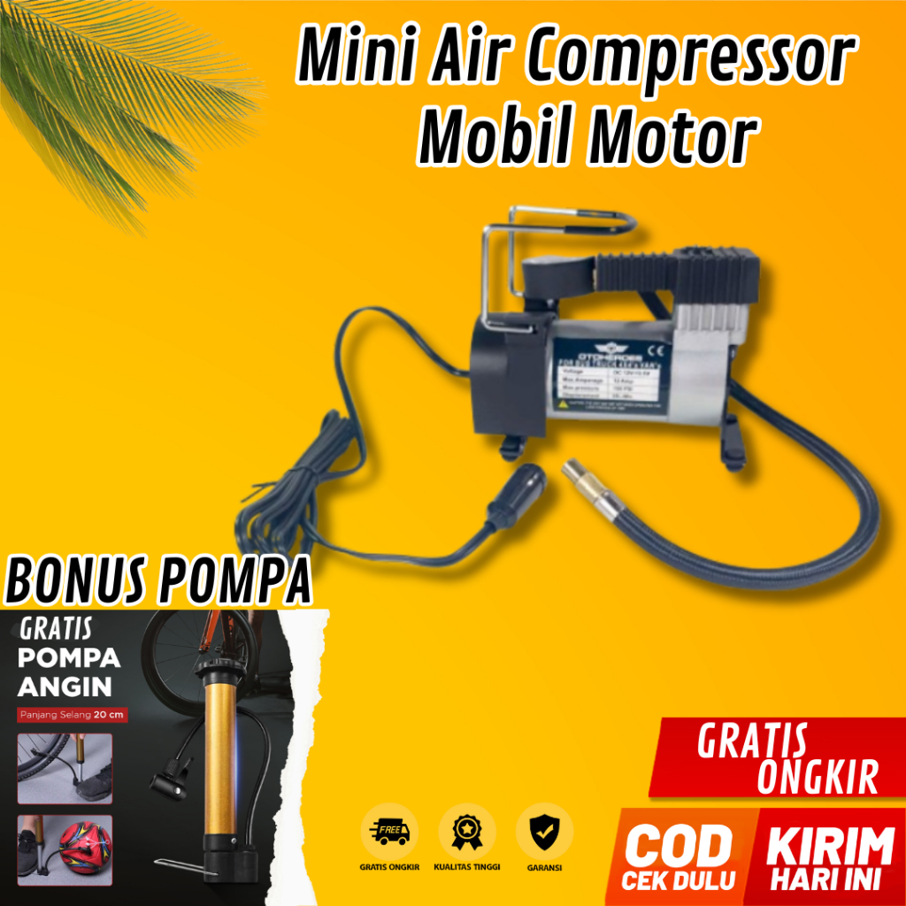 Pompa Angin Listrik Mini Ban Mobil Motor Sepeda Bonus Manual pompa