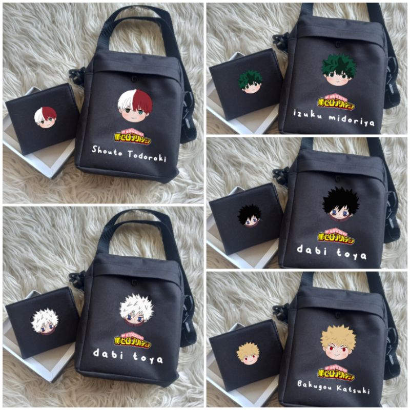 Tas selempang mini my hero academia dan dompet anime todoroki bokugou izuku daby toya wallet sling b