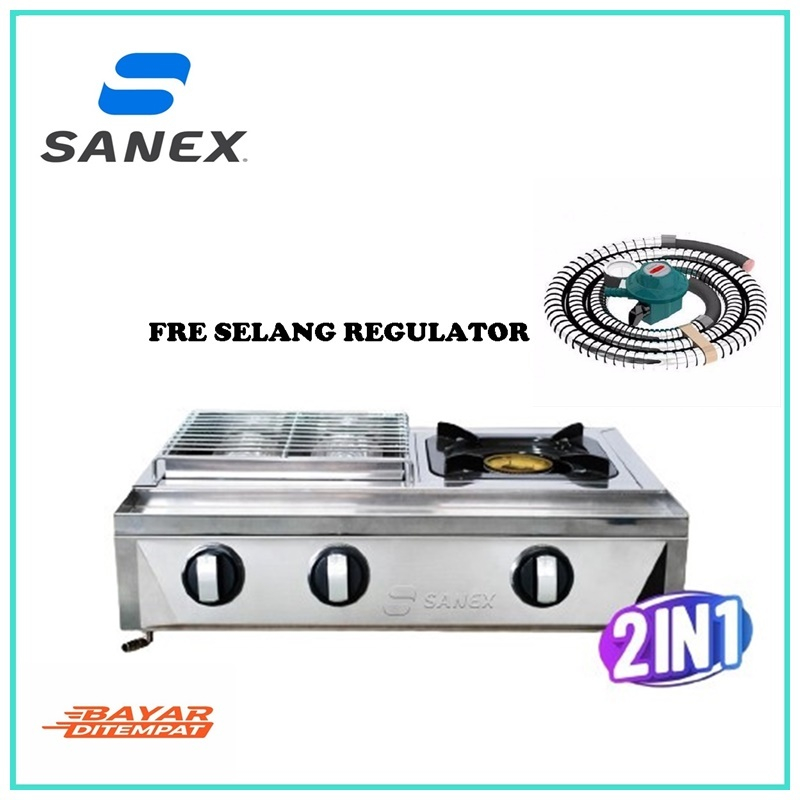 KOMPOR GAS SANEX KKP 128 kompor Gas 2 in 1 Panggangan Sekaligus Ada Kompor 1 Tungku BAKARAN SATE
