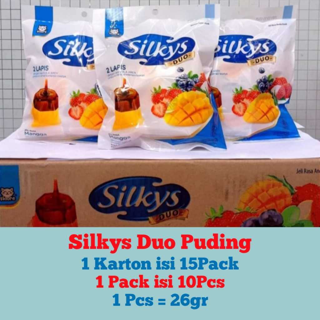 

Silkys Duo Jelly Puding Pudding Harga 1 Karton isi 15 Pack atau 150 Pcs ED Panjang