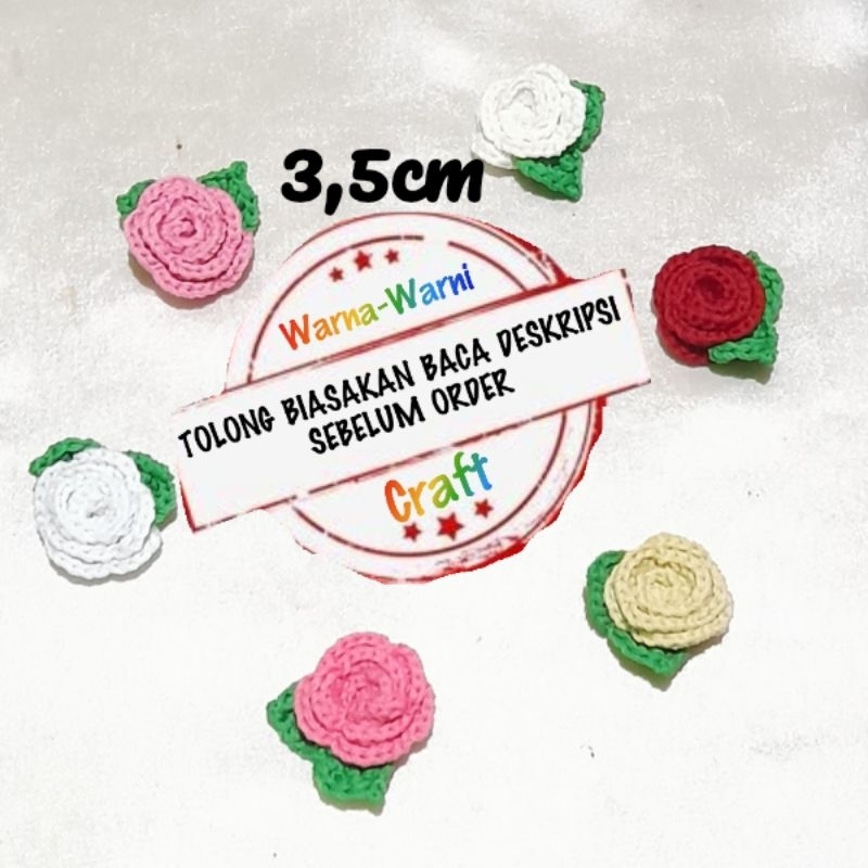 Bros Bunga Mawar Rajut 3,5cm/Rajutan Bunga Mawar