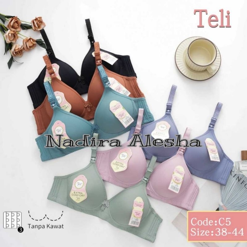 [1pc] BH merk teli C5/ kait 3 ukuran 38,40,42,44, cup C (besar) tanpa kawat, busa sedang