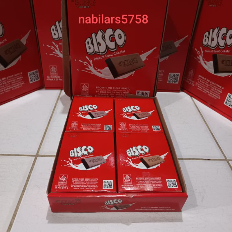 

Coklat Batangan Bisco Biskuit Salut Coklat d'king 1 Dus isi 4 Kotak