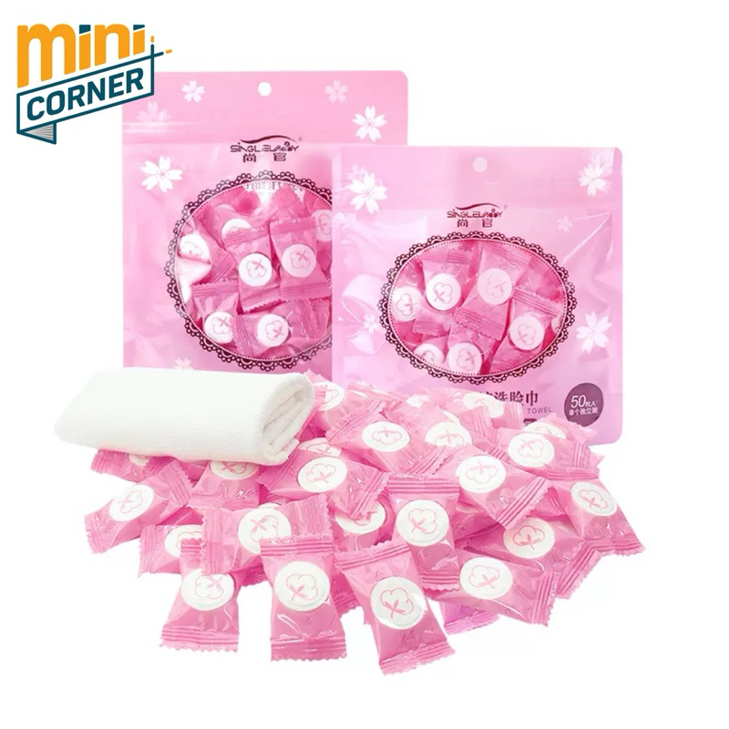 [Whispers] [50 pcs] Handuk Kecil Tablet Muka Lembut Mini Traveling Tisu Tissue Wajah Basah Bentuk