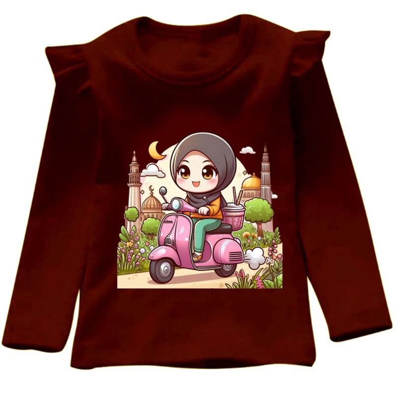 kaos lengan panjang anak perempuan/kaos anak motif islami/kaos anak motif vespa/atasan anak perempua