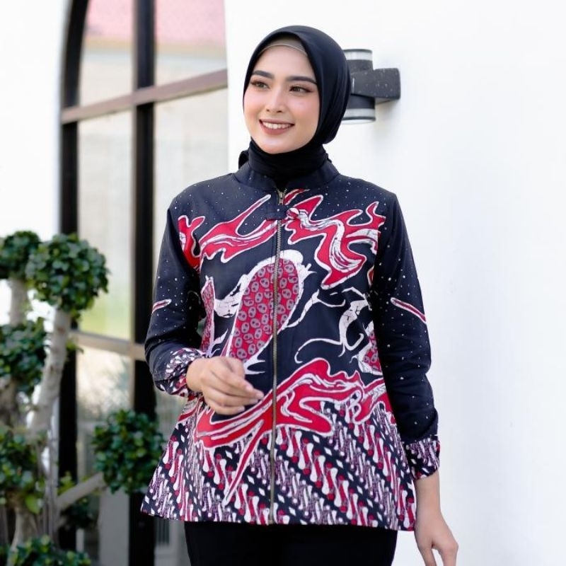 Baju Kemeja Batik Wanita Blouse Premium Lapis Trikot Murah Bahan Katun BMW09
