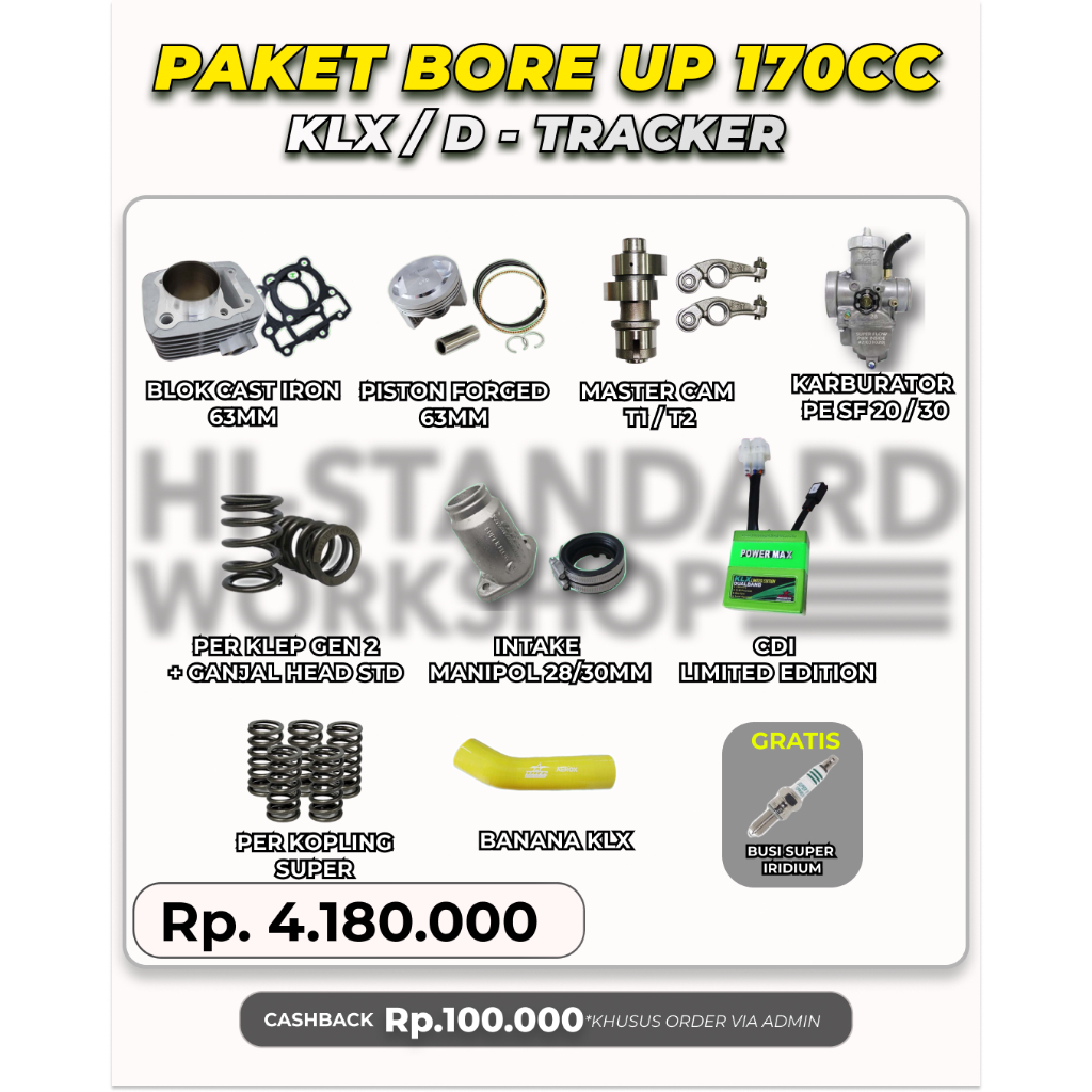 Paket Bore Up 5 170cc Piston 63 KLX 150 D-TRACKER Spek Harian Touring Trabas