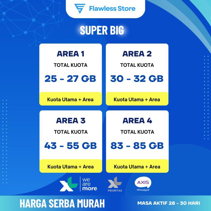 Paket Data XL AXIS 𝐒𝐔𝐏𝐄𝐑 𝐁𝐈𝐆 Termurah ⚡ Kuota Internet 24 Jam & Lokal