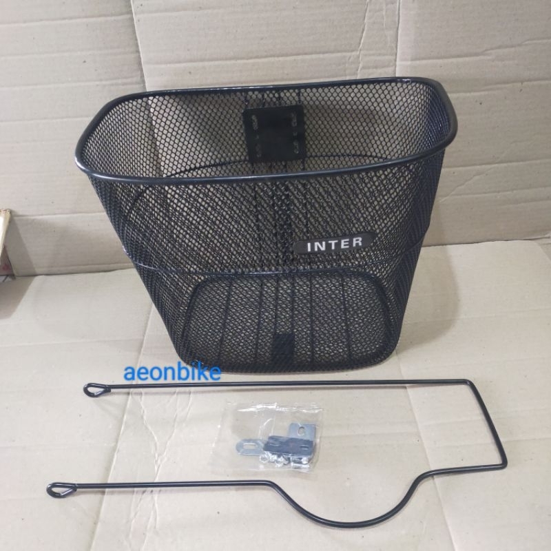 keranjang inter 450 komplit hitam keranjang depan sepeda mini ukuran 24,26 inch bahan besi keranjang