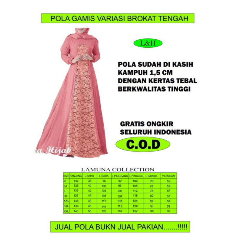 pola gamis variasi brokat tengah