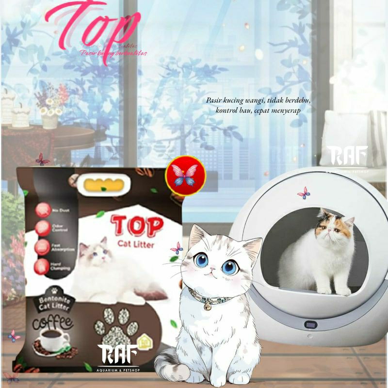 Top Pasir kucing 10 L _ Top Pasir kucing wangi Kopi kemasn 10 L