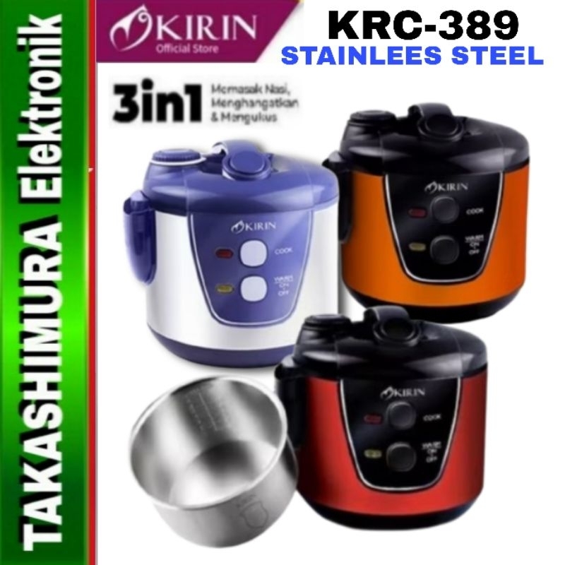 RICE COOKER KIRIN KRC 389 2 Liter Body Panci Stainless - Garansi Resmi