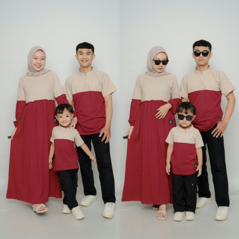 Raya series Maroon Mix Light brown/Gamis couple keluarga/kaos couple family/kaos pasangan/kaos coupl