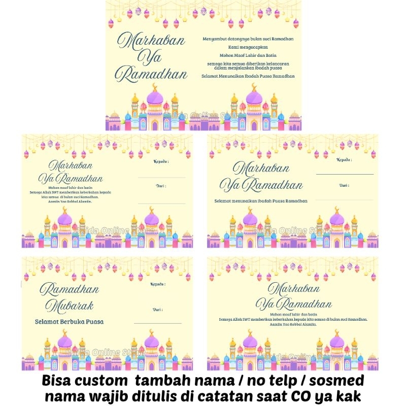 

stiker / Kartu Ucapan Marhaban Ya Ramadhan Selamat Menuaikan Ibadah Puasa Ramadan Kareem Mubarak Selamat Berbuka Puasa Bisa custom tulisan nama dekorasi kemasan hampers bingkisan hantaran takjil megengan parcel segel dus box kotak mika thinwall toples