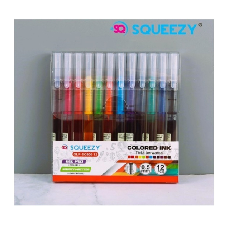 

(1 set 12 Pcs) Gel Pen Set 12 Warna Warni SQUEEZY GLP-SQ900-12 0.5 mm