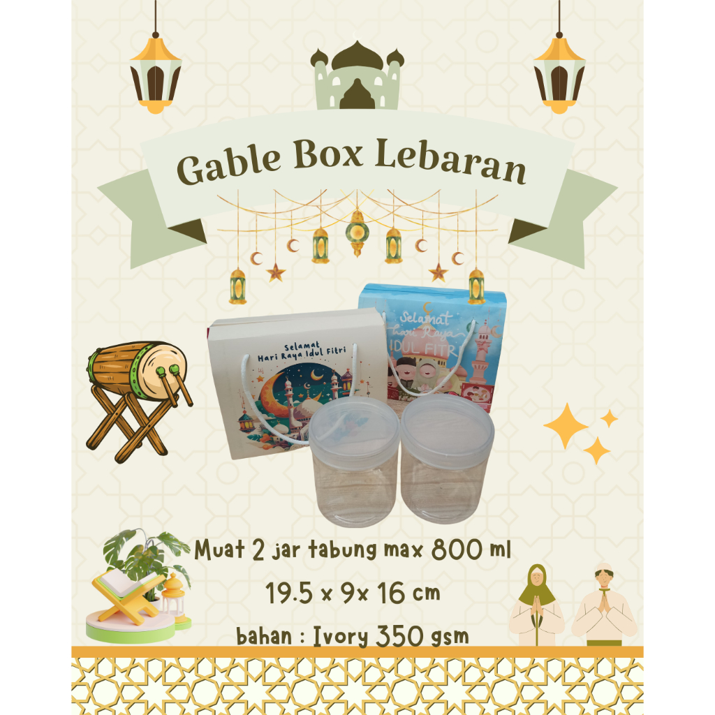 

Gable Box LEBARAN IDUL FITRI - Box hand carry - Hampers Lebaran tabung jar