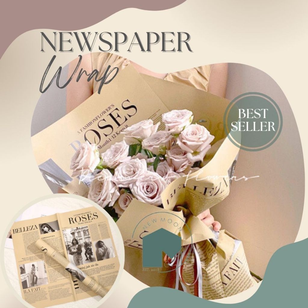 

Newspaper koran ECER 1 pc kertas plastik cellophane flower wrap wrapping bouquet buket florist bungkus ROSE