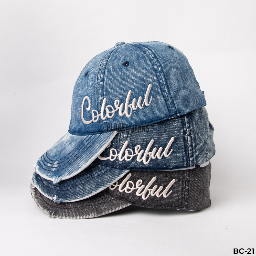 Planet Jeans - Topi Baseball Denim Original Aksen Robek Washed Series BC21