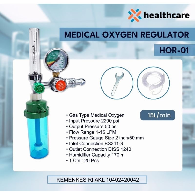 Regulator Oksigen Medis Dengan Selang Nasal Lengkap