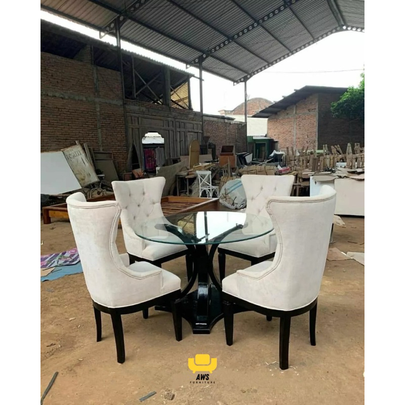 MEJA MAKAN KACA SET KURSI MINIMALIS MODERN MEJA MAKAN