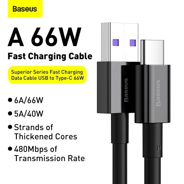 BASEUS SUPERIOR SERIES FAST CHARGING DATA CABLE USB TO TYPE-C 66W