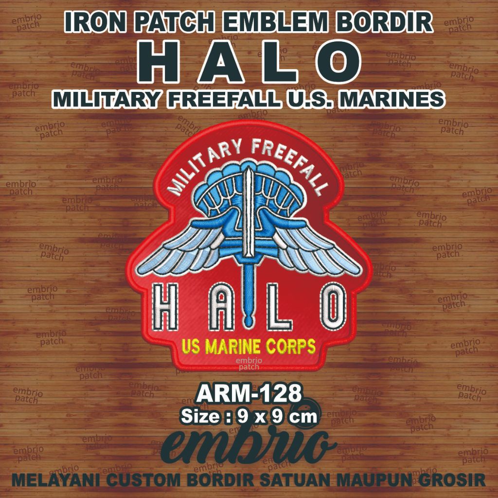 ARM-128 Patch HALO MILITARY FREEFALL Parachute Jumper USMC Terjun Payung US MARINE CORPS  Marinir Am