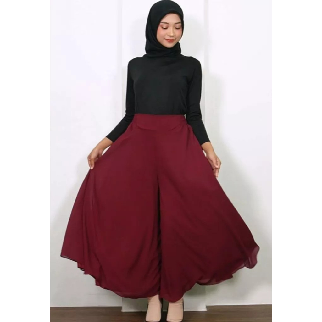 Celana Kulot Payung Panjang Jumbo Full Puring Bahan Ceruty Baby Doll, Rok Bawahan Wanita Muslim  | P