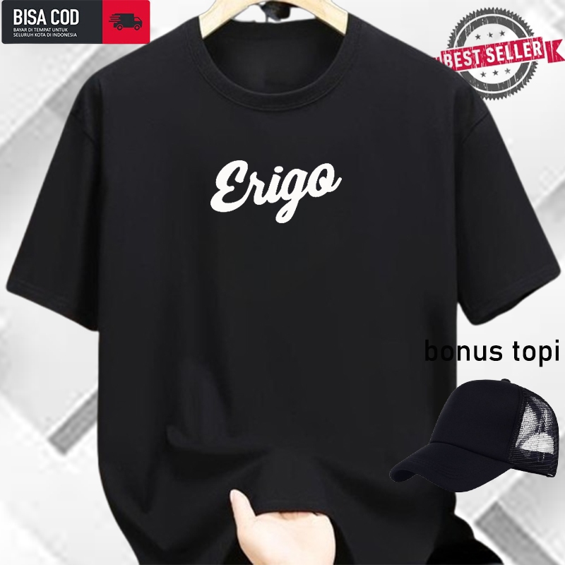 Bonus Topi... Kaos Distro Lengan Pendek erigo Text putih / Kaos Premium / Kaos Terkeren / Baju Kaos 