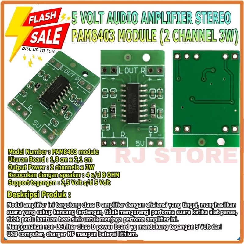 PAM 8403 Mini Digital Audio Amplifier Class D 2 x 3W 5V DC / Micro PAM8403 5V Audio Amplifier PAM 84