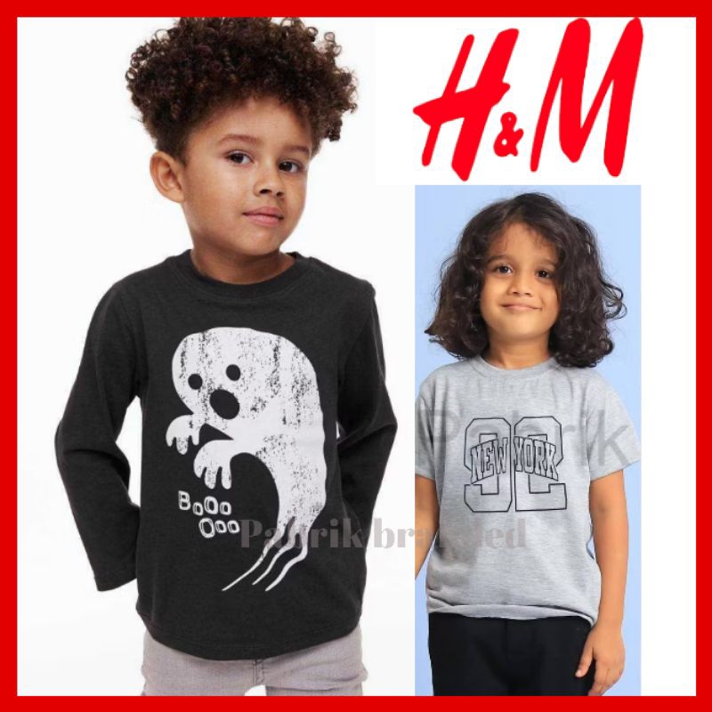 Pabrik branded Hnm Tee New Arrival P6 baju atasan kaos anak Baby kids lengan pendek panjang biru abu