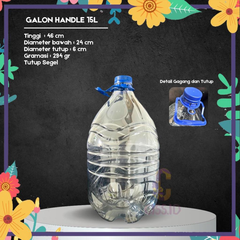 GALON PLASTIK KOSONG 15LITER 15000ML CLEAR TUTUP HANDLE BIRU KEMASAN AIR MINERAL AMDK KAGEN WATER AI