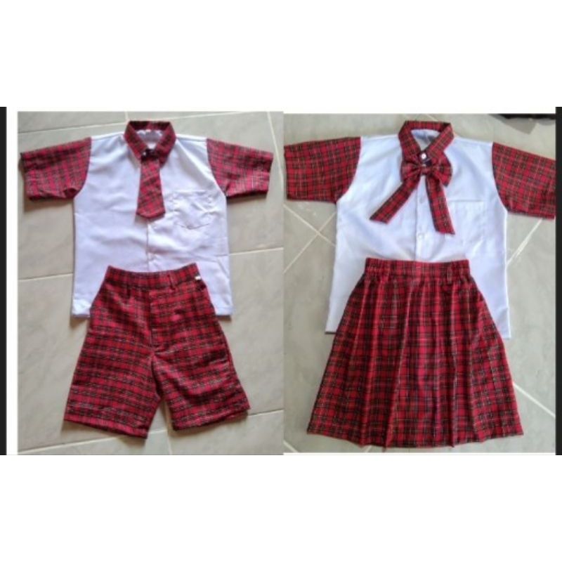 seragam TK kotak kotak merah