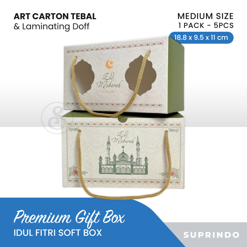 

(5 PCS) Premium Soft Box Eid Mubarak LARGE uk. 18.8 x 9.5 x 11 cm