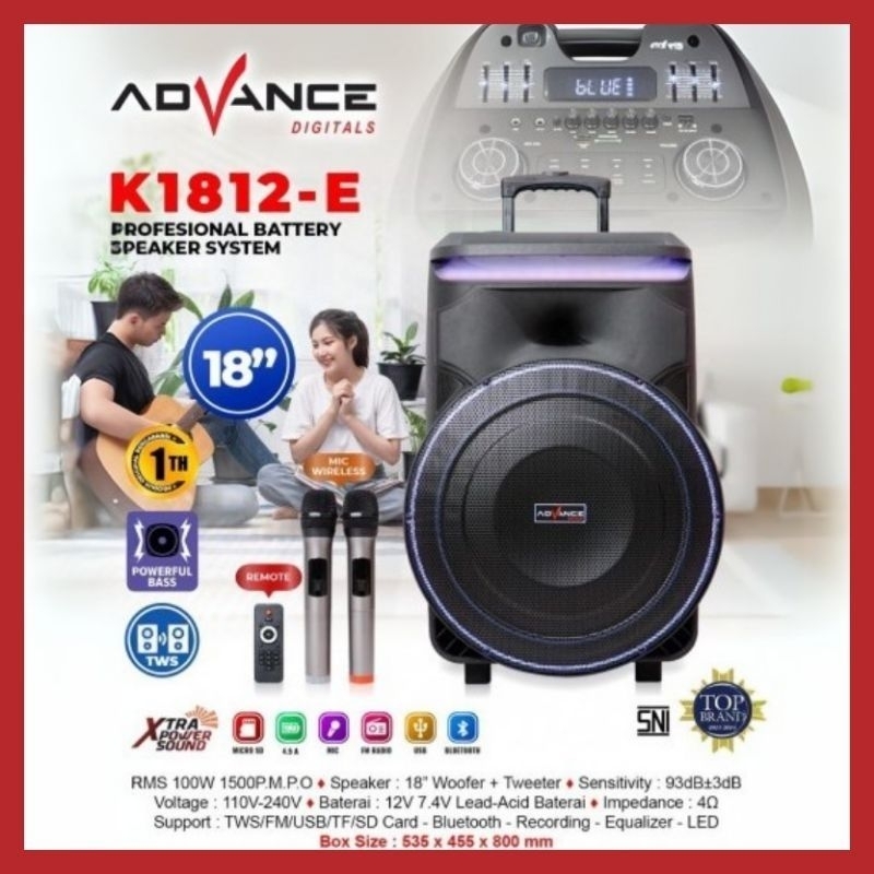 Speaker Bluetooth Trolley ADVANCE K1812-E | 18" Woofer
