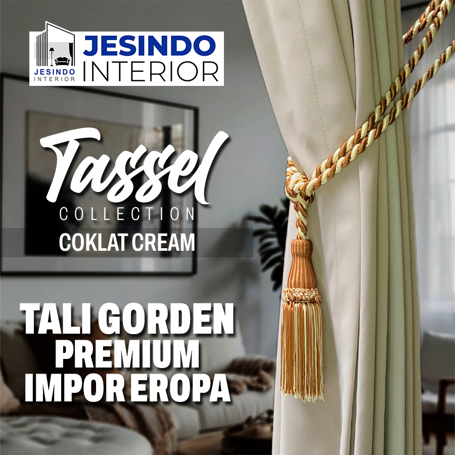 Tali Ikatan Gorden Gordyn Tassel Mewah Import Eropa Warna COKLAT CREAM
