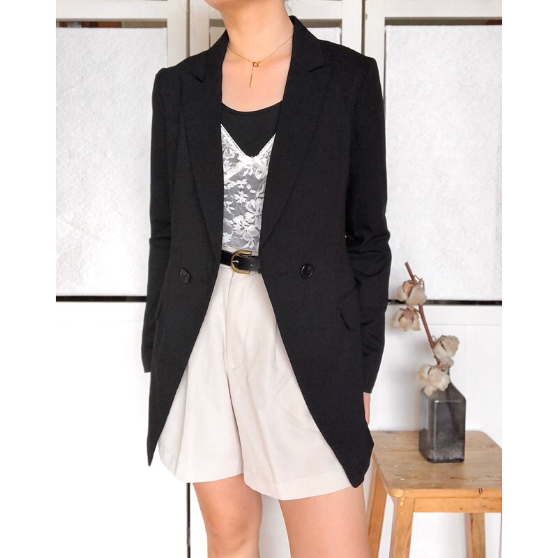 Clovis Black Double Breasted Blazer