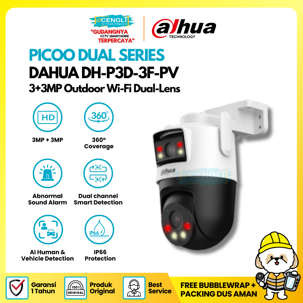 Ipcam Dahua Wifi PICOO Dual Lens DH-P3D-3F-PV 3+3MP Outdoor Wifi Pan & Tilt Camera