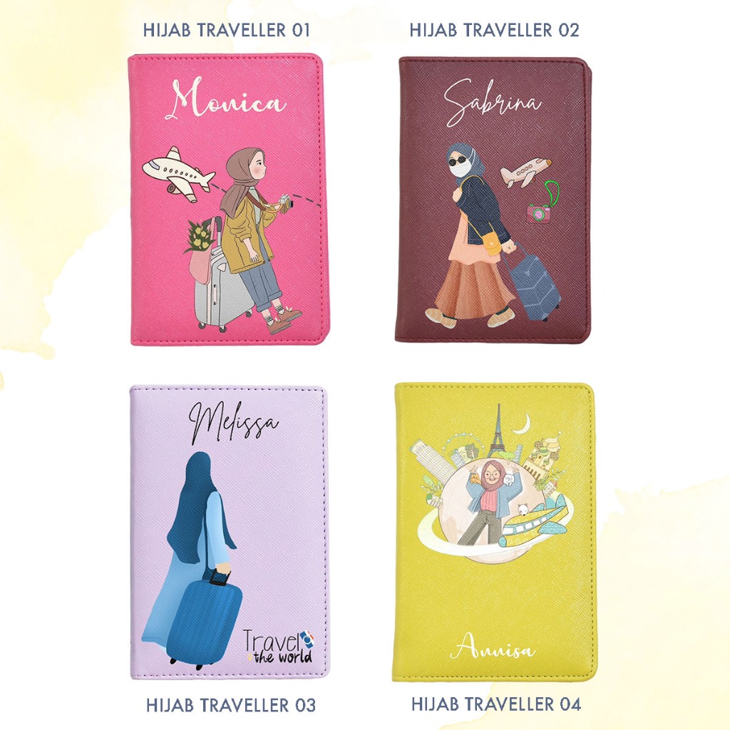 [ BISA CUSTOM NAMA ] Passport Hijab Traveller / Passport Holder custom Gambar Nama Logo / Cover Pass