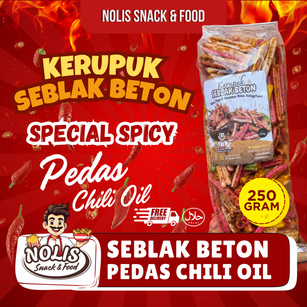 

Seblak Beton Special Pedas Chili Oil | 250gram // Kerupuk Jaat Cemilan Nolis Snack